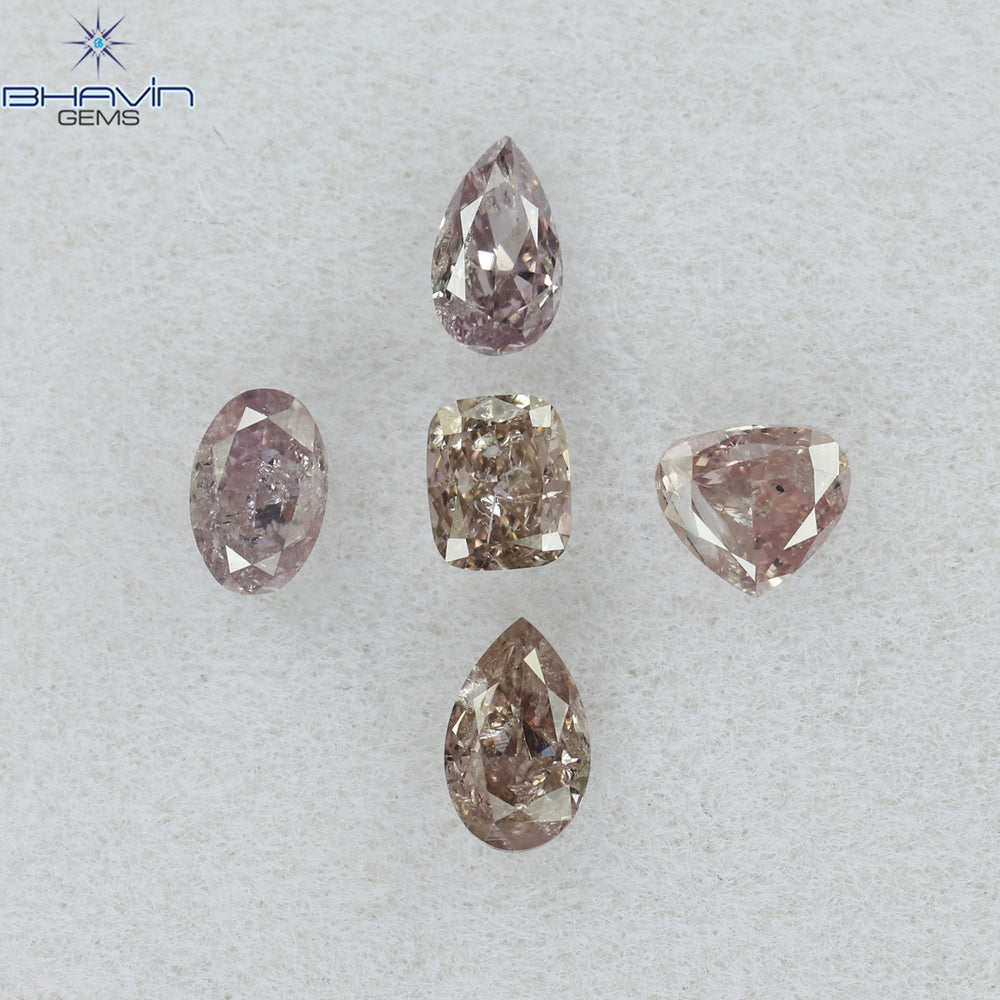 0.61 CT/5 Pcs Mix Shape Natural Diamond Pink Color I1 Clarity (3.96 MM)