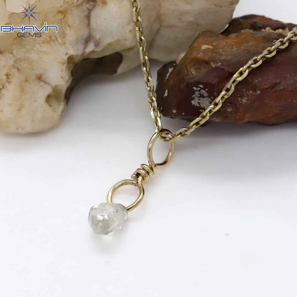Diamond Pendant Rough Diamond White Gray Diamond Yellow Gold Pendant Bridal Necklace Pendant