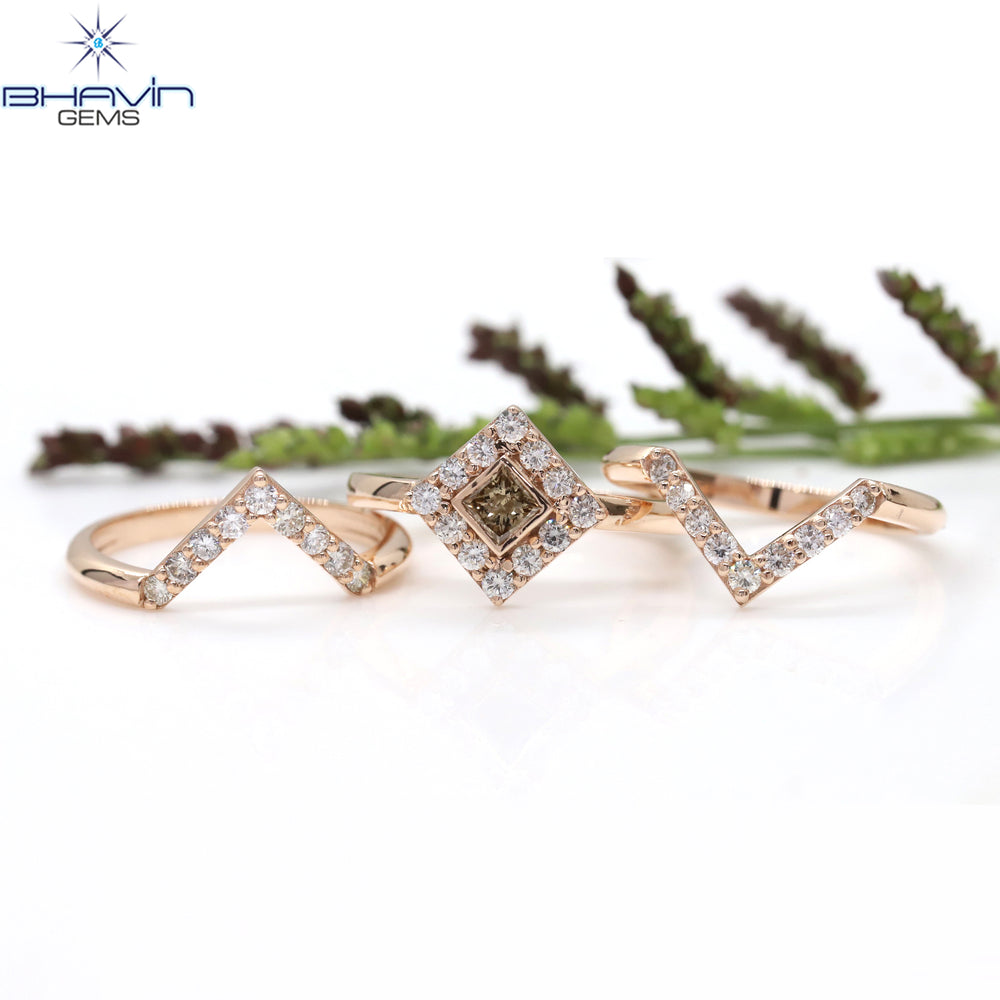 Princess Diamond Natural Diamond Ring Brown Color Gold Ring Engagement Ring
