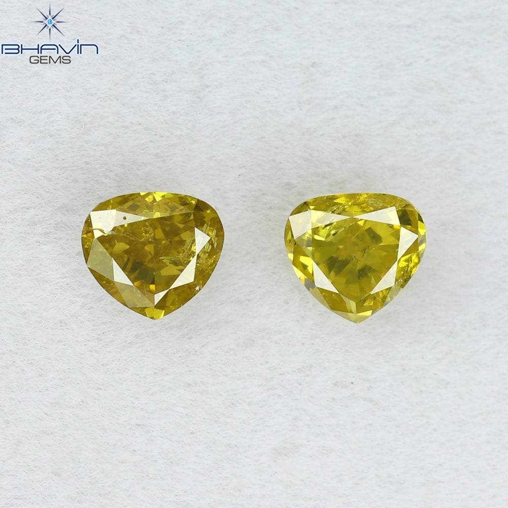 0.40 CT/2 Pcs Heart Shape Natural Loose Diamond Yellow Color SI2 Clarity (3.70 MM)