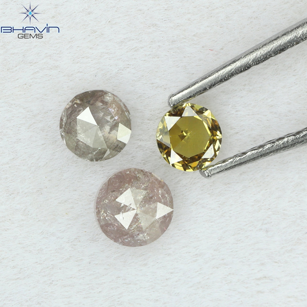 0.43 CT/3 Pcs Round Rose Cut Shape Natural Diamond Pink Color I3 Clarity (3.65 MM)