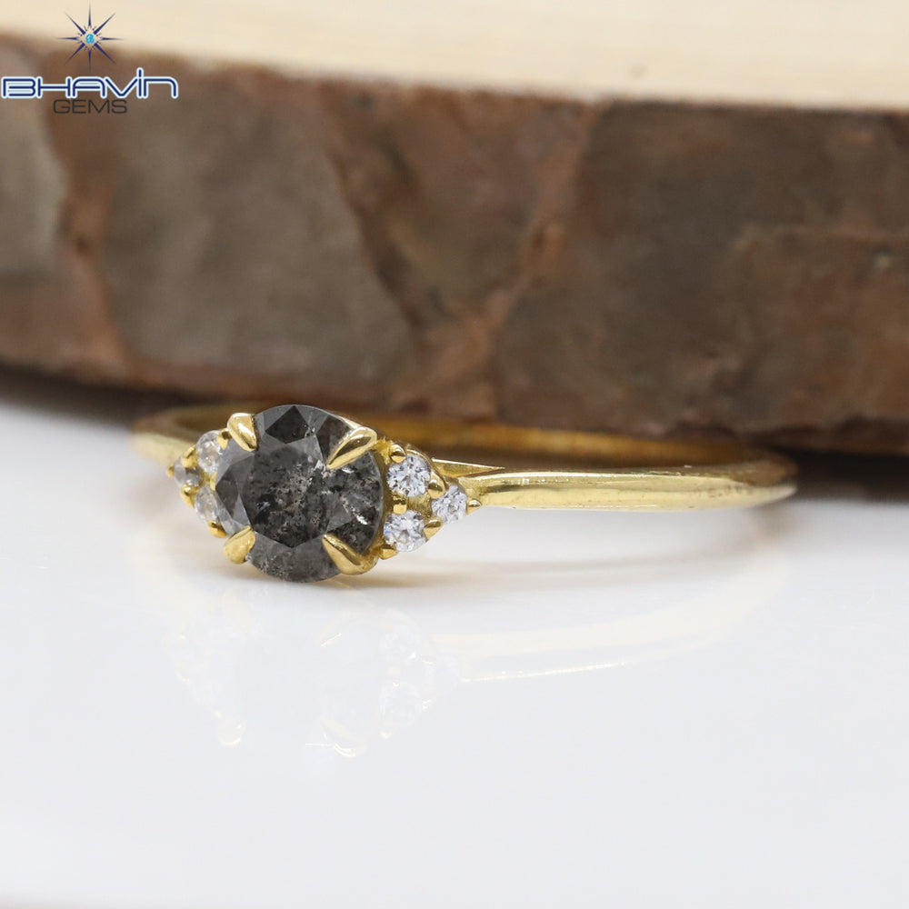 ラウンド ダイヤモンド, 天然ダイヤモンド リング, ソルト アンド ペッパー ダイヤモンド, ゴールド リング, 婚約指輪, 結婚指輪, ダイヤモンド リング