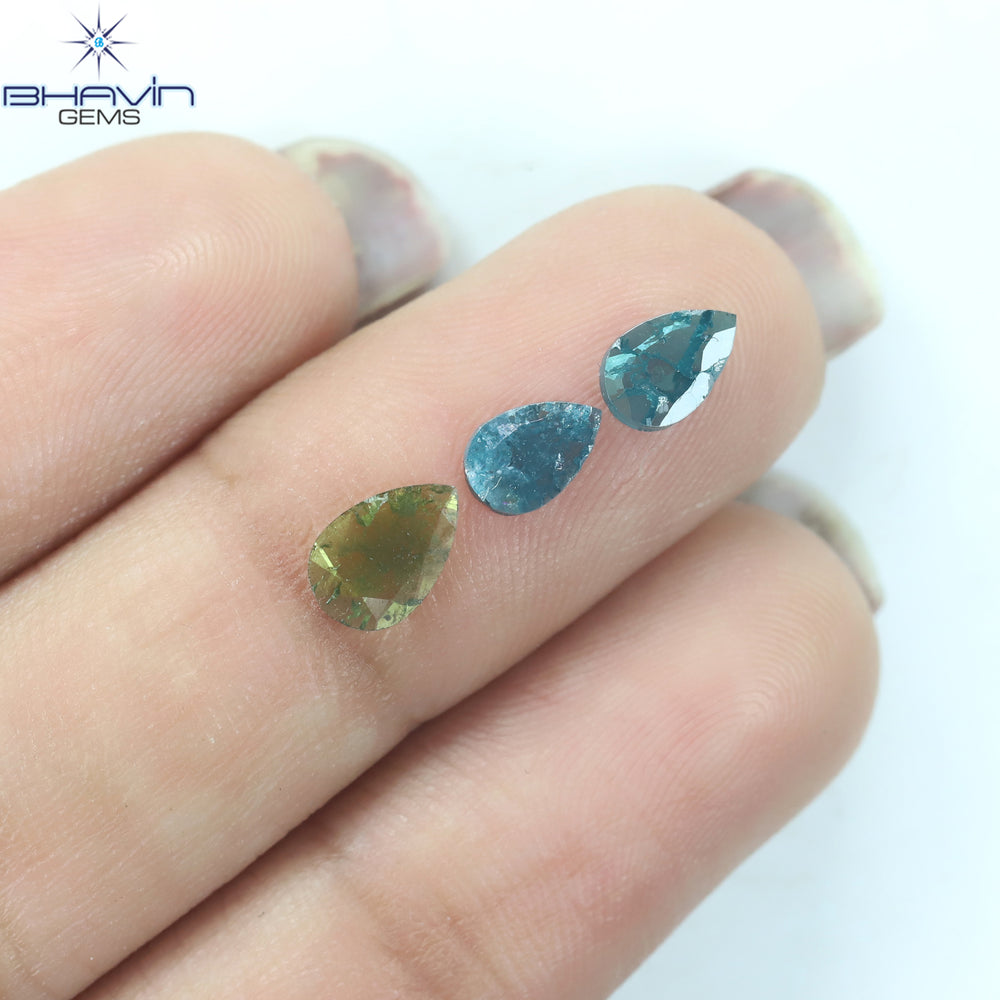 0.71 CT/3 Pcs Pear Shape Natural Diamond Green Blue Color I3 Clarity (7.04 MM)