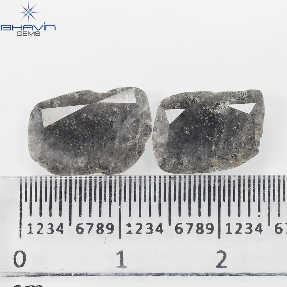 2.32 CT/2 PCS Slice Diamond Salt And Pepper Color Clarity I3 (12.50 MM)