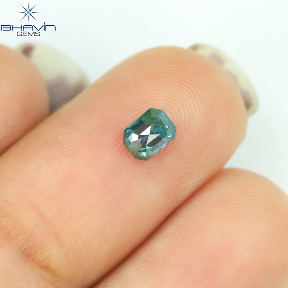 0.38 CT Emerald Shape Enhanced Blue Color Natural Diamond I2 Clarity (4.46 MM)