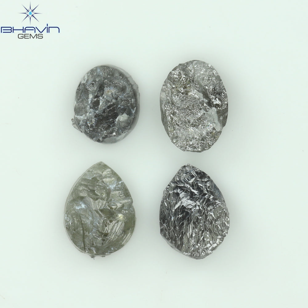 1.91 CT /4 Pcs Uncut Shape Salt And Pepper Natural Loose Diamond I3 Clarity (5.85 MM)