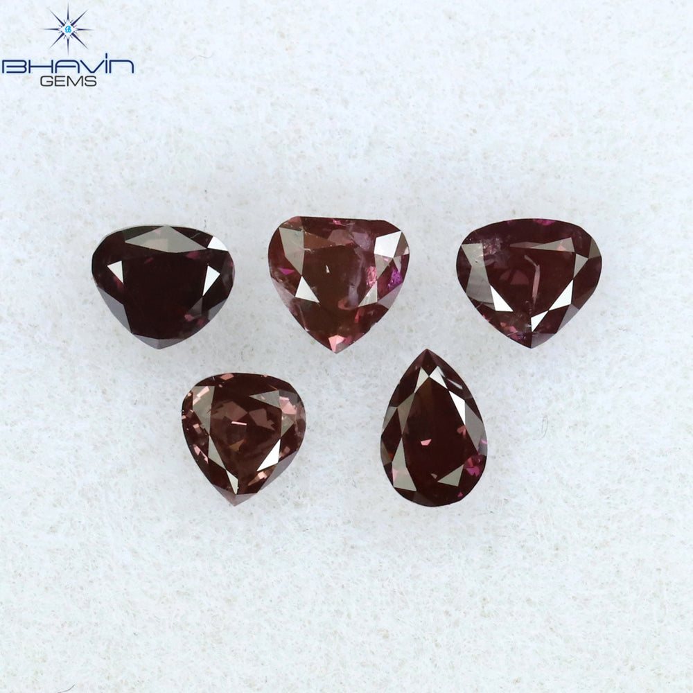 0.75 CT/5 Pcs Mix Shape Natural Diamond Pink Color SI2 Clarity (4.00 MM)