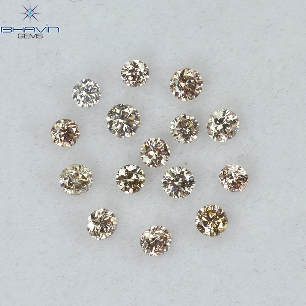 0.38 CT/15 Pcs Round Shape Natural Loose Diamond Brown Pink ((Argyle) Color VS2 Clarity (2.00 MM)