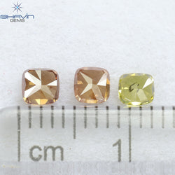 0.65 CT/3 Pcs Cushion Shape Natural Diamond Pink Yellow Color SI2 Clarity (3.18 MM)