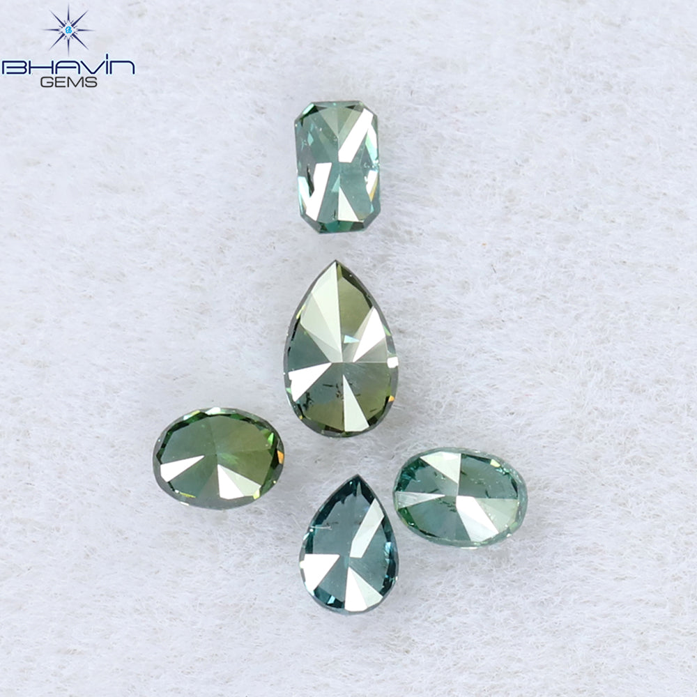 0.38 CT/5 Pcs Mix Shape Natural Diamond Blue Green Color VS-SI Clarity (3.90 MM)