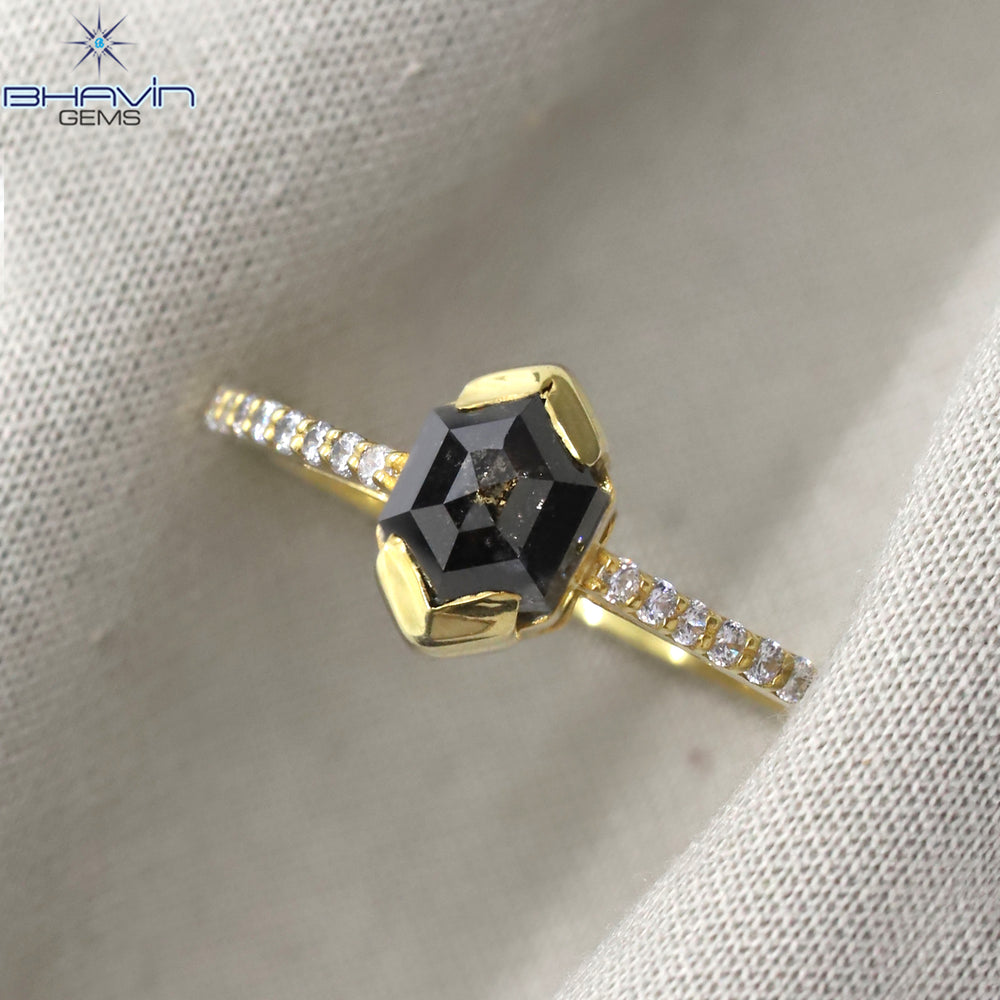 Hexagon Diamond Salt And Pepper Diamond Natural Diamond Ring Gold Ring Engagement Ring