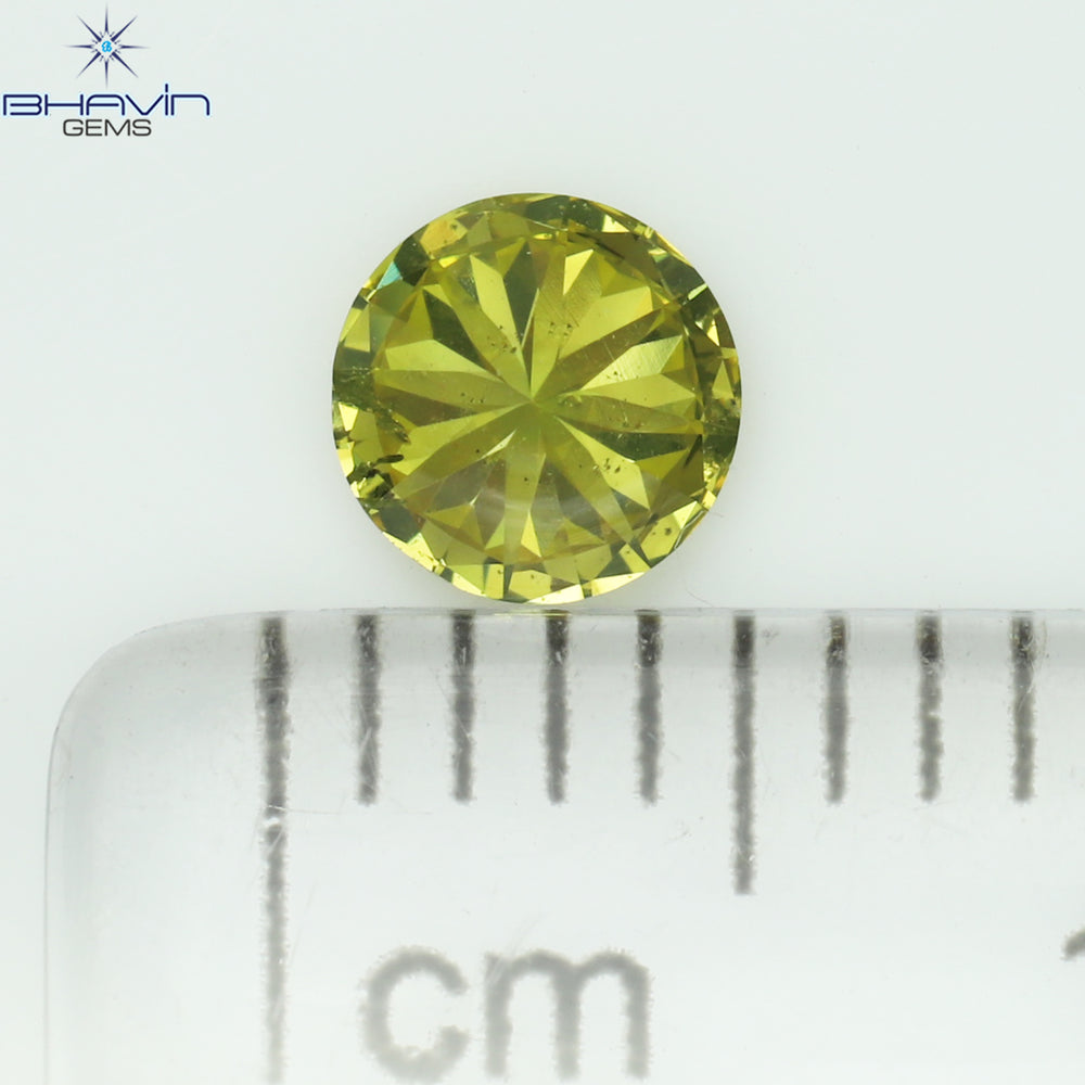 1.02 CT ラウンド シェイプ ナチュラル ダイヤモンド グリーン イエロー カラー SI1 クラリティ (5.63 MM)