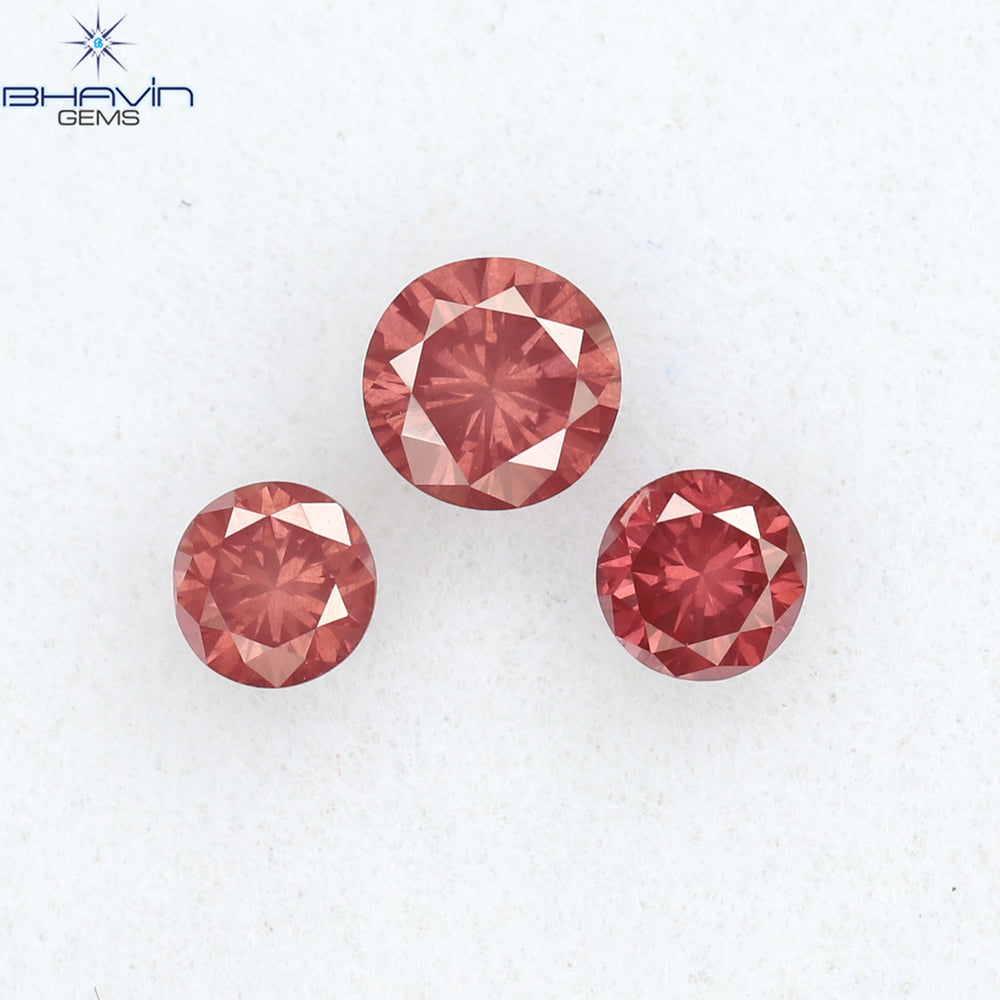 0.28 CT/3 PCS Round Diamond Pink Color Natural Diamond I1 Clarity (3.25 MM)