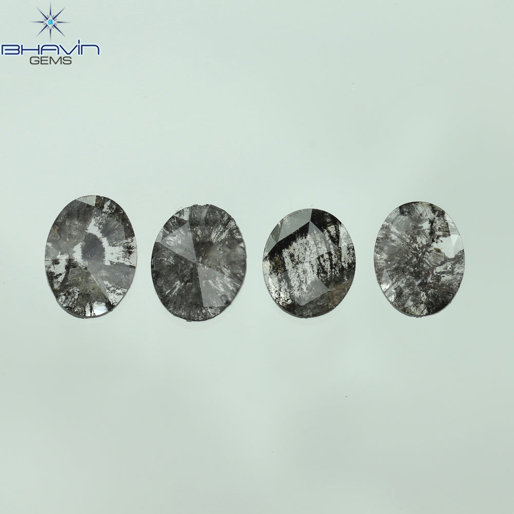 1.41 CT/4 Pcs Oval Slice Shape Natural Diamond Salt And Pepper Color I3 Clarity (7.15 MM)