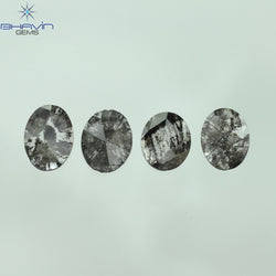 1.41 CT/4 Pcs Oval Slice Shape Natural Diamond Salt And Pepper Color I3 Clarity (7.15 MM)