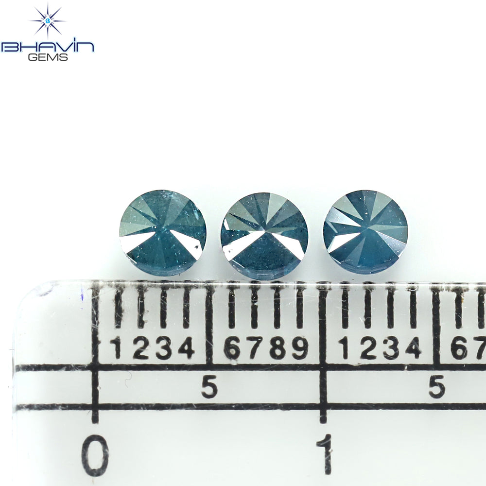 0.73 CT/3 ピース ラウンド ダイヤモンド ブルー ダイヤモンド 天然ダイヤモンド I3 クラリティ (3.88 MM)