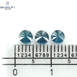 0.73 CT/3 ピース ラウンド ダイヤモンド ブルー ダイヤモンド 天然ダイヤモンド I3 クラリティ (3.88 MM)