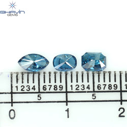 0.67 CT/3 ピース ミックス シェイプ ナチュラル ダイヤモンド ブルー カラー I2 クラリティ (5.77 MM)