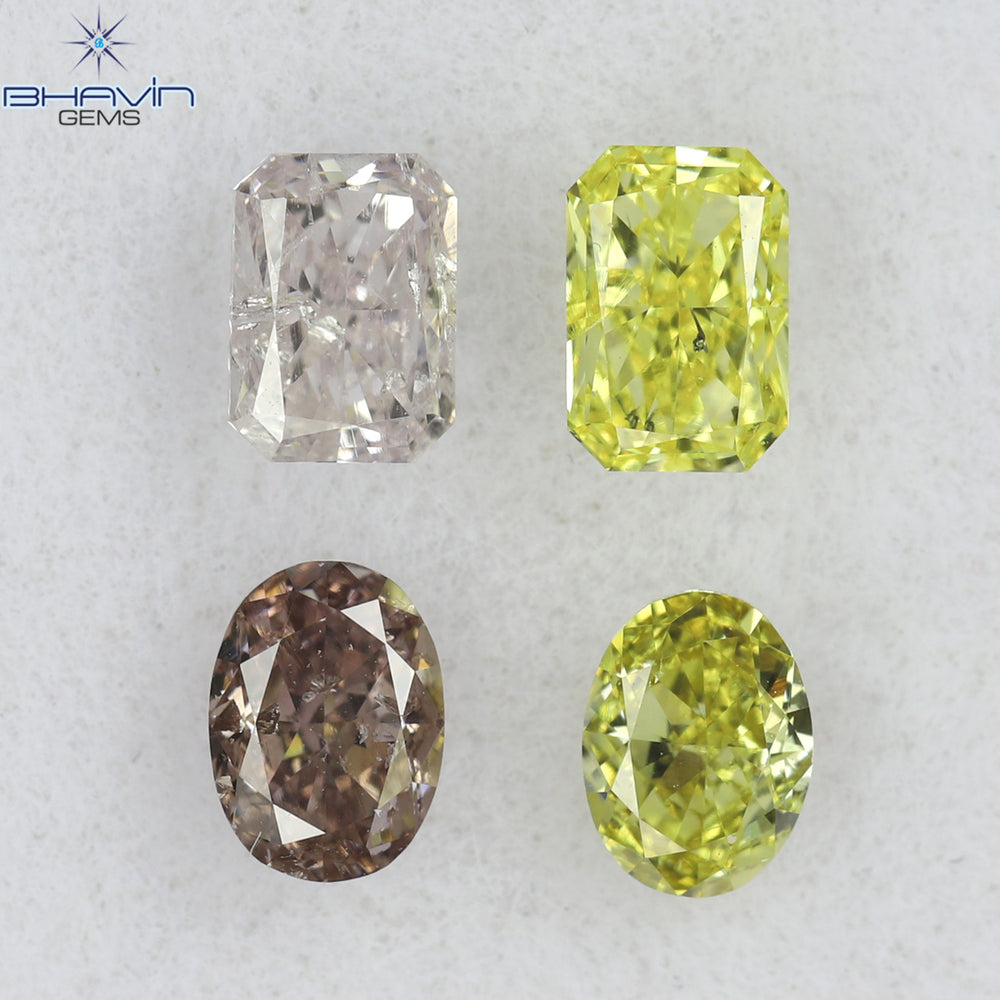 0.74 CT/4 Pcs Mix Shape Natural Diamond Pink-Yellow Color VS-SI Clarity (3.80 MM)