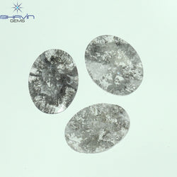 0.61 CT/3 Pcs Oval Slice Shape Natural Diamond Salt And Pepper Color I3 Clarity (5.85 MM)