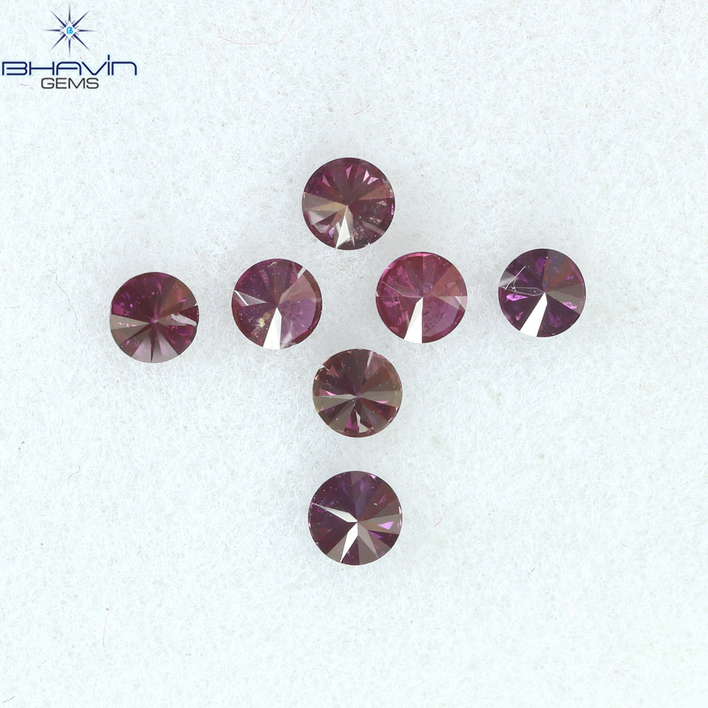 0.39 CT/7 PCS Round Diamond Pink Color Natural Diamond I1 Clarity (2.40 MM)