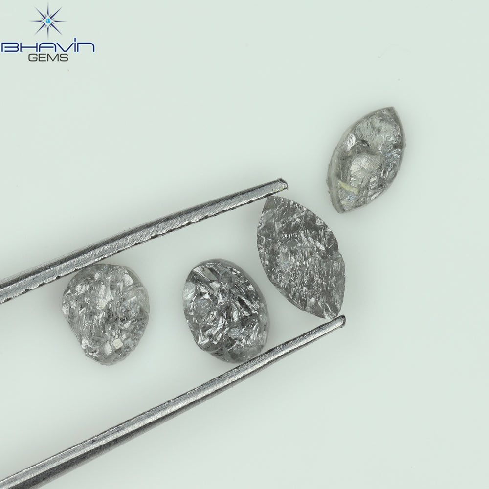 1.42 CT/4 Pcs Uncut Shape Salt And Pepper Natural Loose Diamond I3 Clarity (6.66 MM)