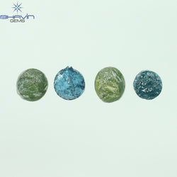 0.62 CT/4 Pcs Round Rough Shape Green Blue Natural Loose Diamond I3 Clarity (3.70 MM)