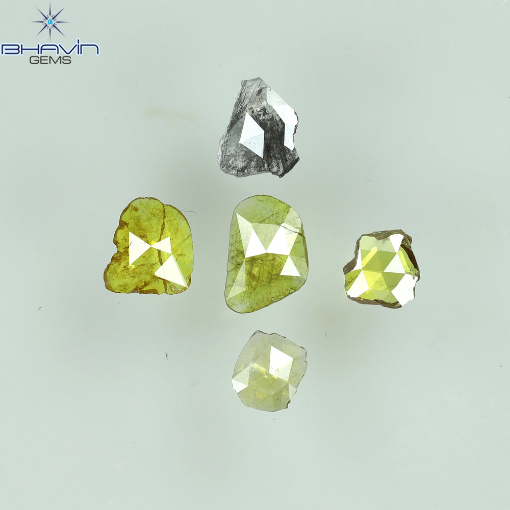 0.71 CT/5 ピース ローズカット ポルキ シェイプ ナチュラル ダイヤモンド ファンシー カラー I3 クラリティ (6.26 MM)