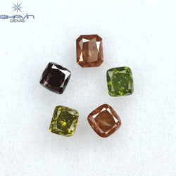 0.82 CT/5 Pcs Cushion Shape Natural Diamond Pink Green Color SI2 Clarity (3.46 MM)