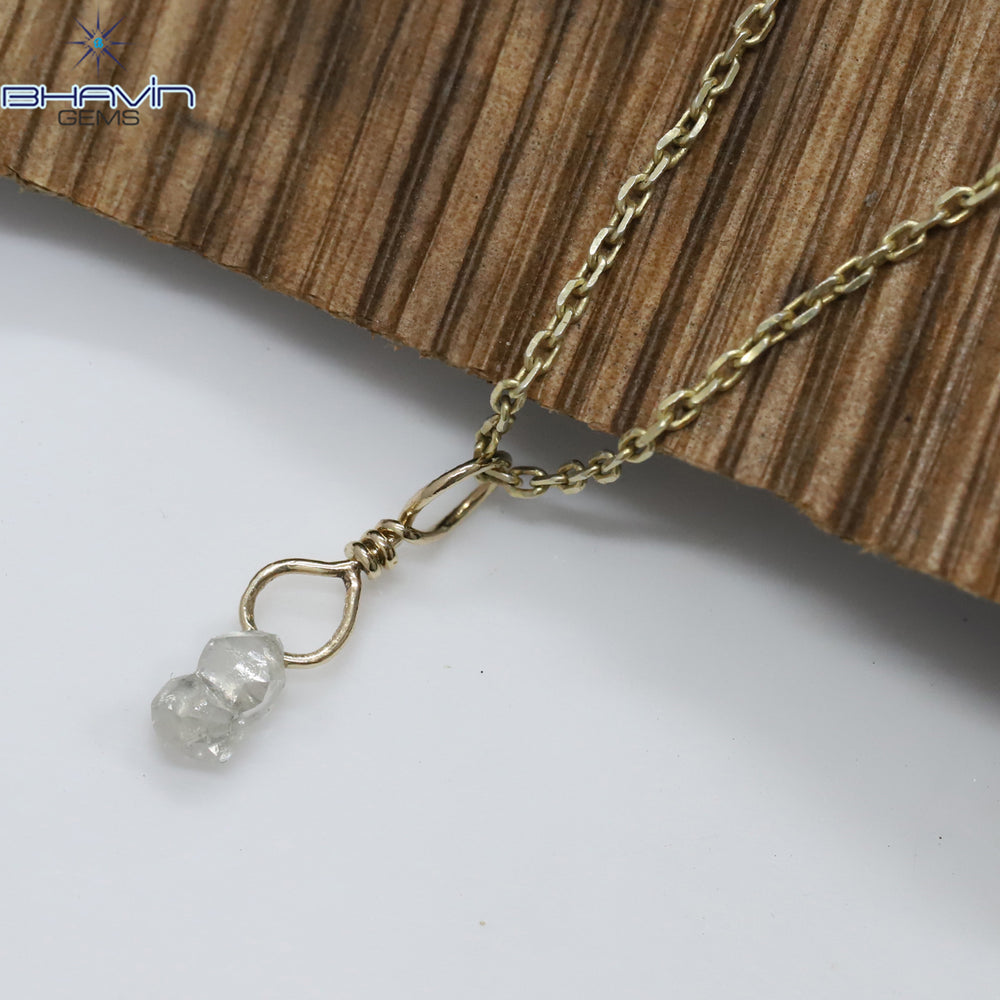 Diamond Pendant Rough Diamond White Gray Diamond Yellow Gold Pendant Bridal Necklace Pendant