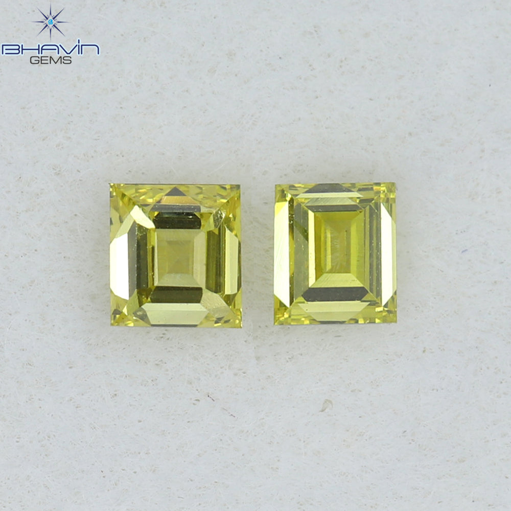 0.21 CT/2 Pcs Square Cut Natural Diamond Enhanced Yellow Color VS1 Clarity (2.62 MM)