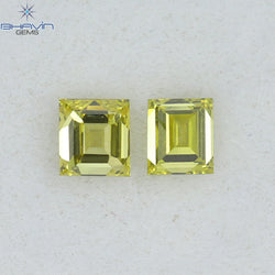0.21 CT/2 Pcs Square Cut Natural Diamond Enhanced Yellow Color VS1 Clarity (2.62 MM)
