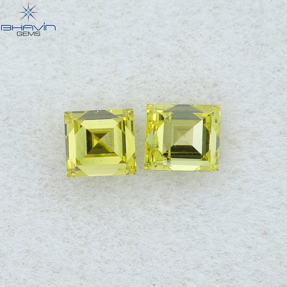0.23 CT/2 Pcs Square Cut Natural Diamond Enhanced Yellow Color VS-SI Clarity (2.75 MM)