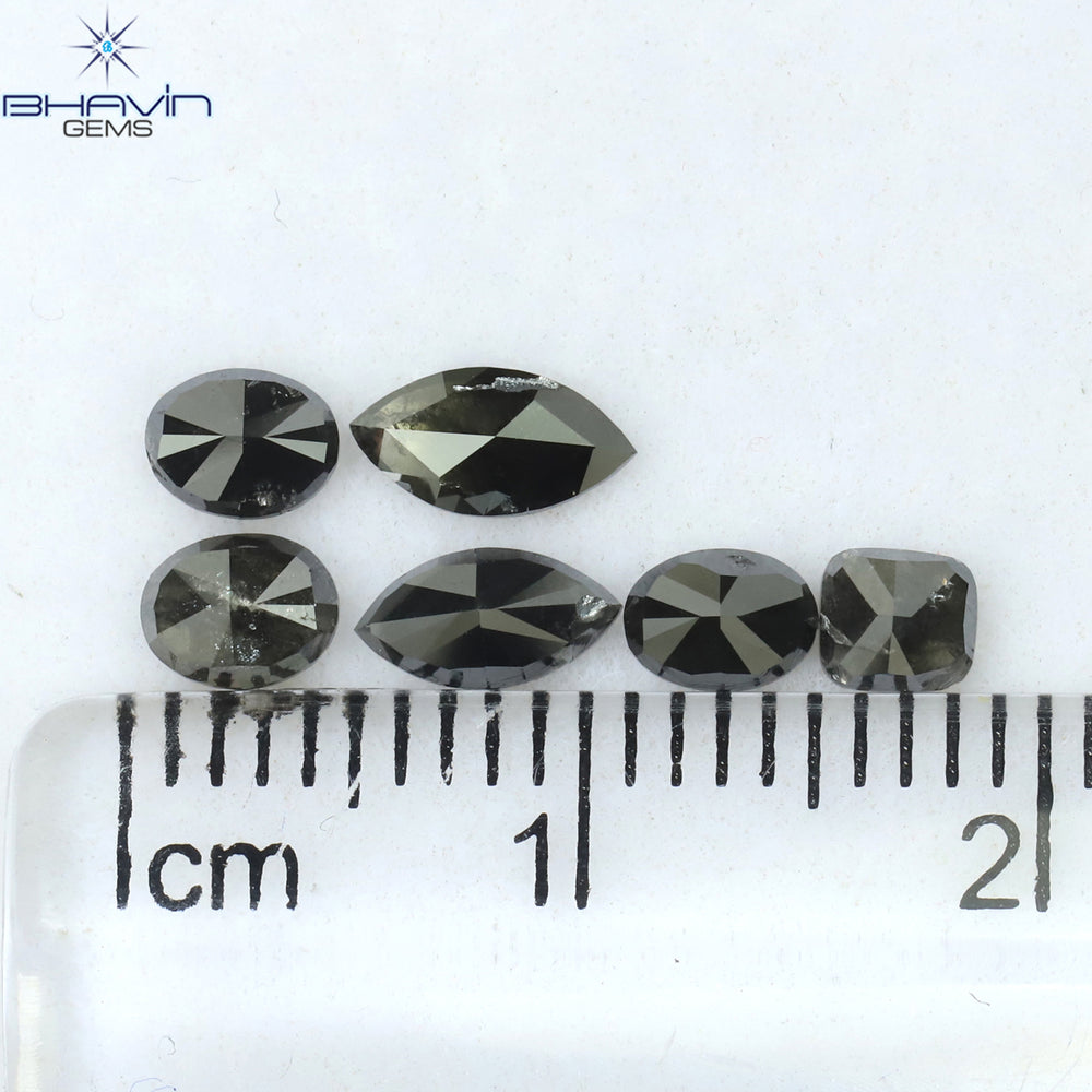 1.50 CT/6 PCS Mix Shape Natural Diamond Black Color Opaque Clarity (6.35 MM)
