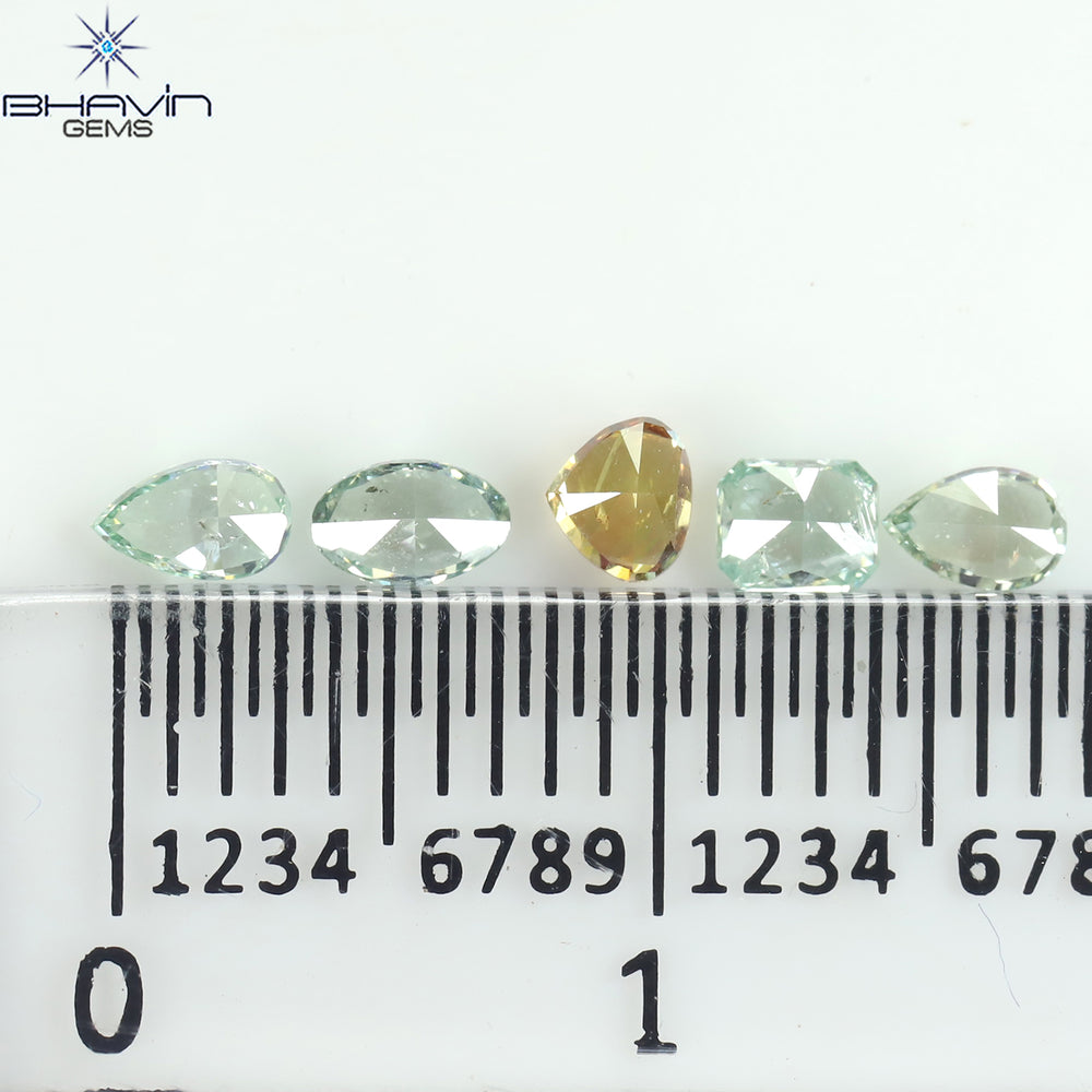 0.51 CT/5 Pcs Mix Shape Natural Diamond Bluish Green Color SI Clarity (3.65 MM)