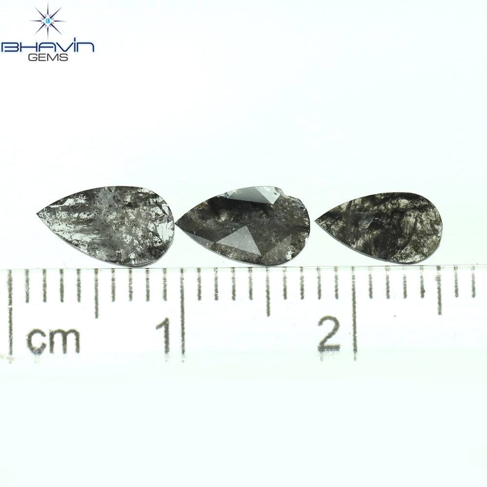 0.99 CT/3 Pcs Pear Slice Shape Natural Diamond Salt And Pepper Color I3 Clarity (8.12 MM)