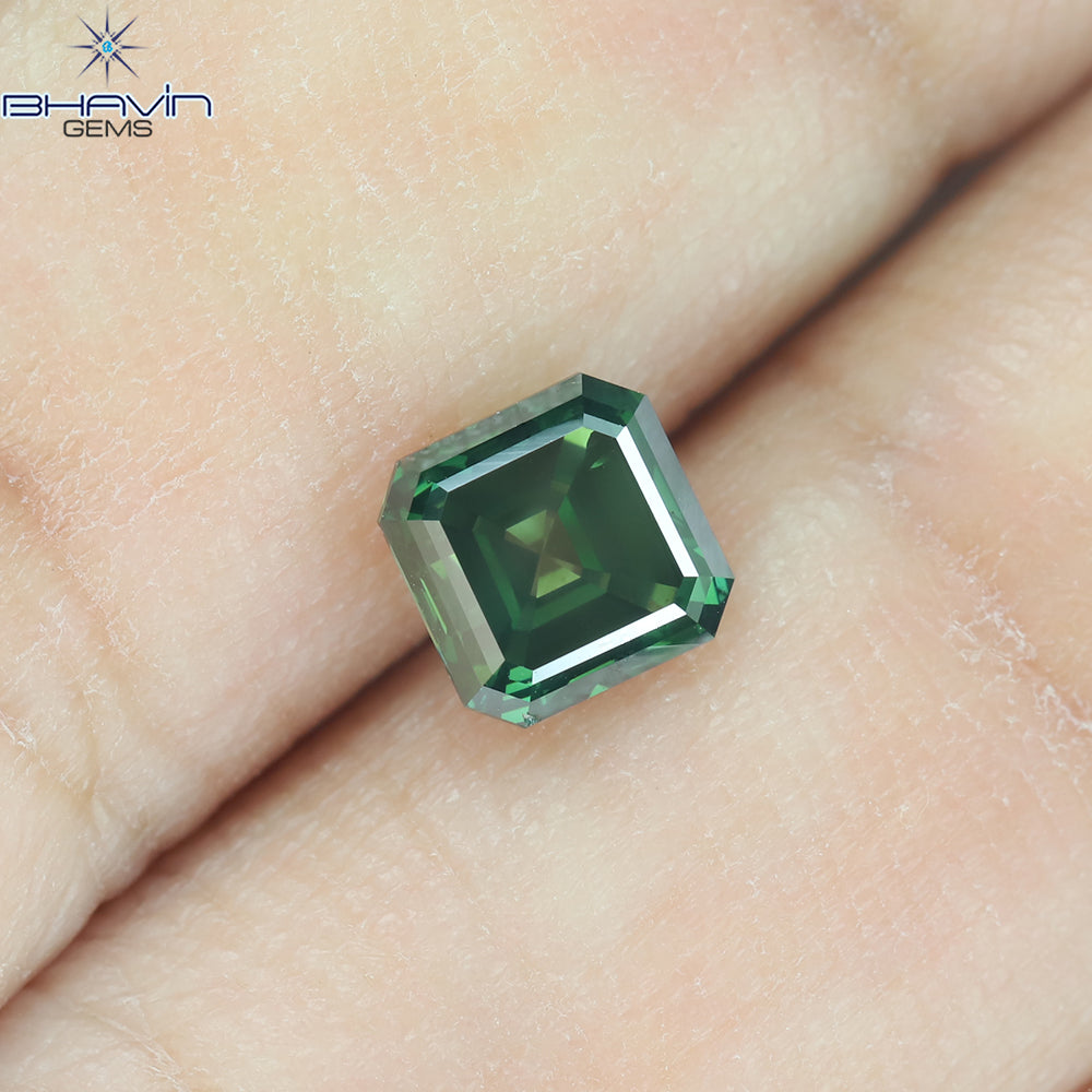 1.01 CT アッシャー シェイプ ナチュラル ダイヤモンド グリーン カラー VS1 クラリティ (5.34 MM)