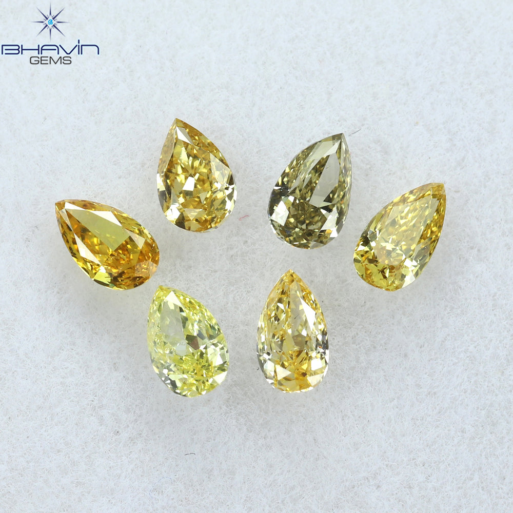 0.61 CT/6 Pcs Pear Shape Natural Diamond Mix Color VS2 Clarity (3.97 MM)