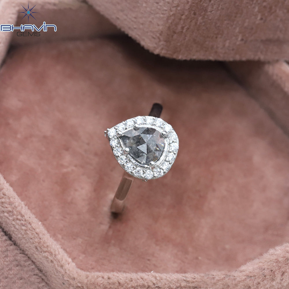 Pear Diamond Natural Diamond Ring Salt And Pepper Color Gold Ring Engagement Ring