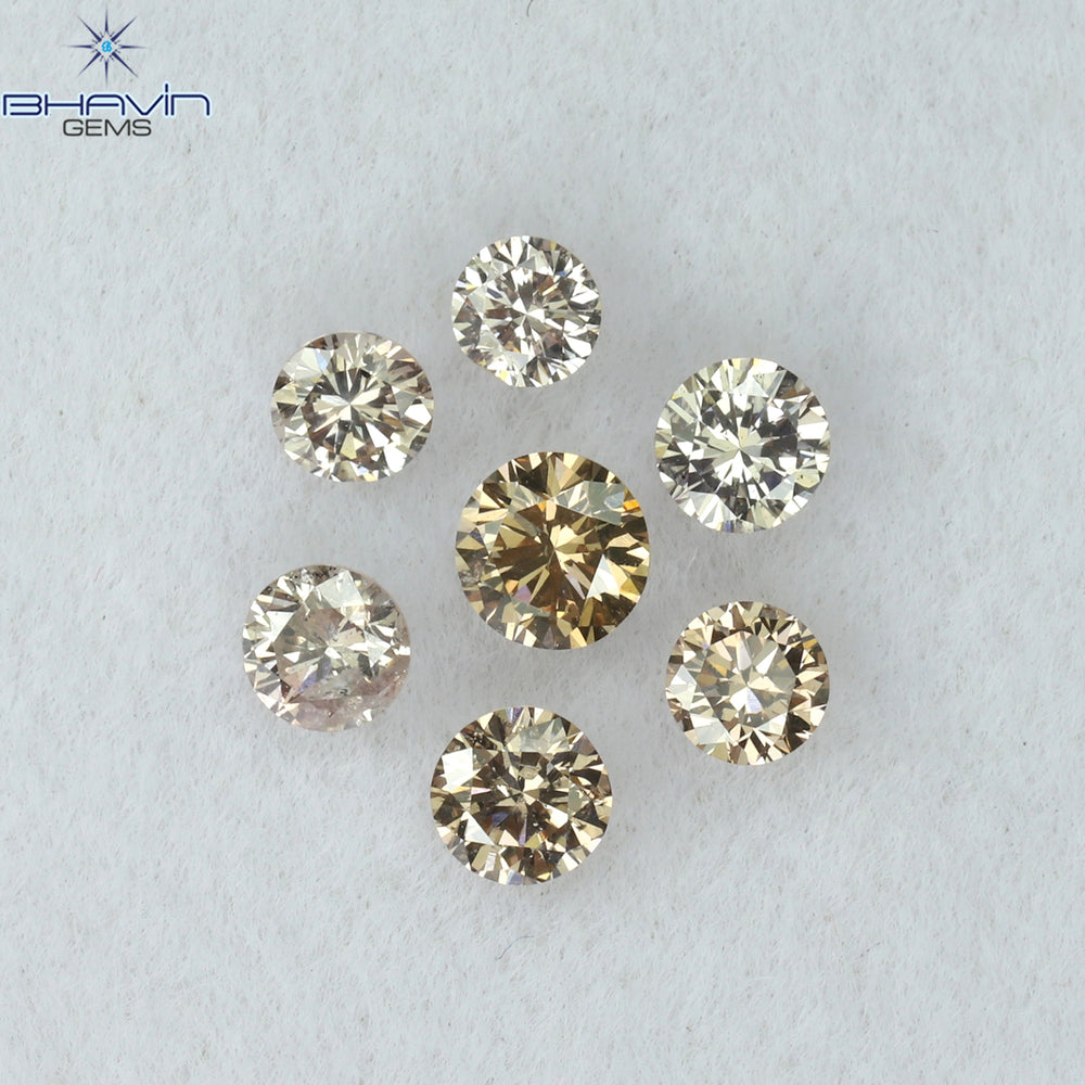 0.56 CT/7 Pcs Round Shape Natural Loose Diamond Brown Pink (Argyle) Color VS2 Clarity (3.20 MM)