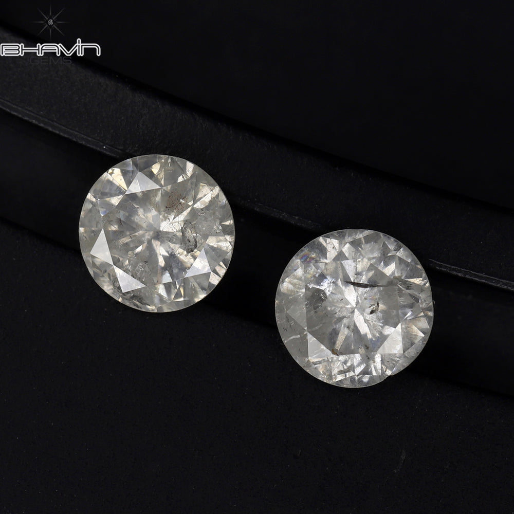 0.81 CT/2 Pcs Round Shape Natural Loose Diamond White Color I3 Clarity (4.68 MM)
