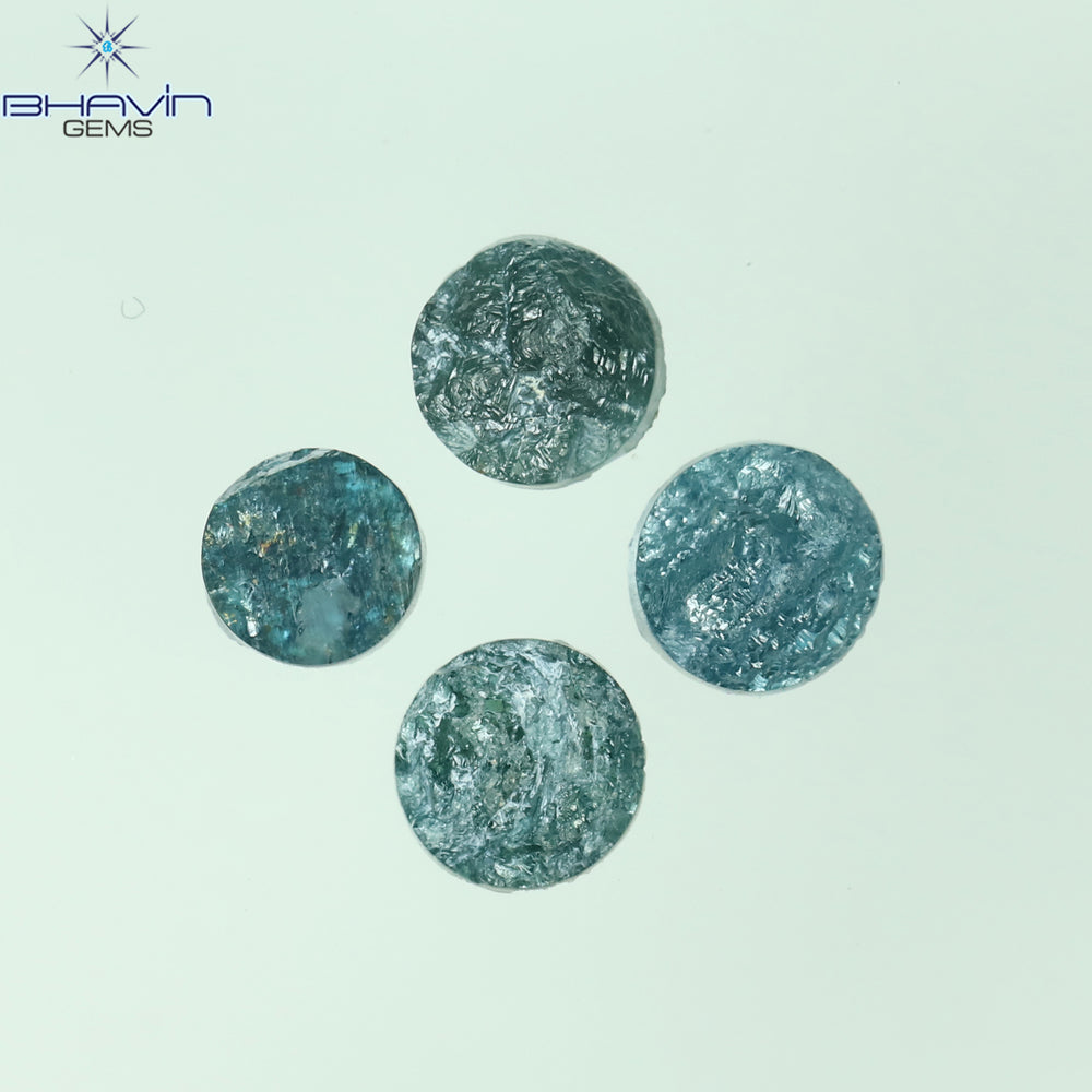 1.04 CT/4 Pcs Round Rough Shape Blue Natural Loose Diamond I3 Clarity (4.10 MM)