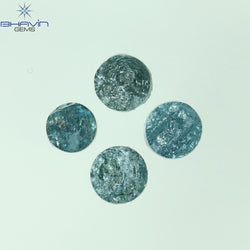 1.04 CT/4 Pcs Round Rough Shape Blue Natural Loose Diamond I3 Clarity (4.10 MM)
