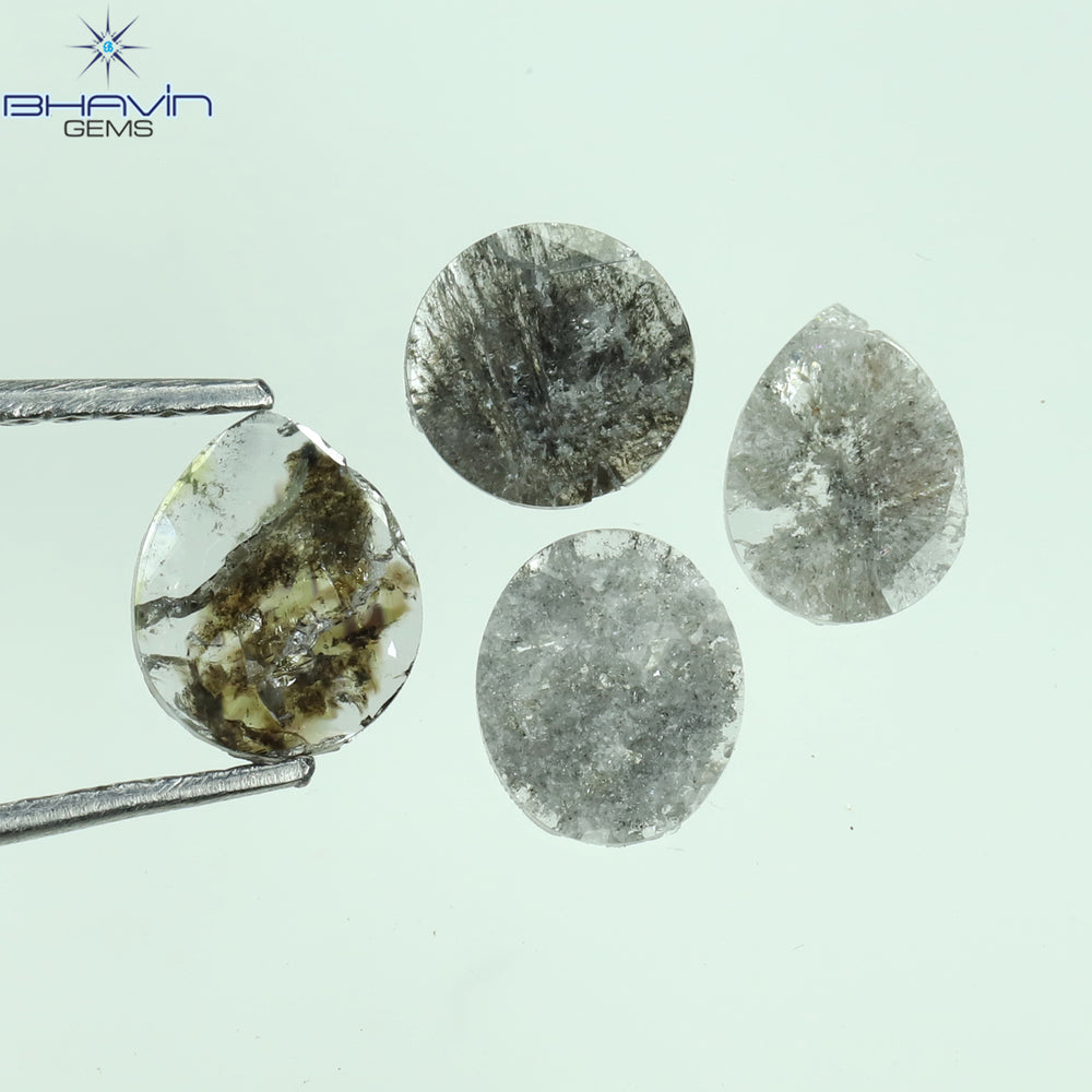 0.98 CT/4 Pcs Mix Slice Shape Natural Diamond  Salt And Pepper Color I3 Clarity (6.44 MM)