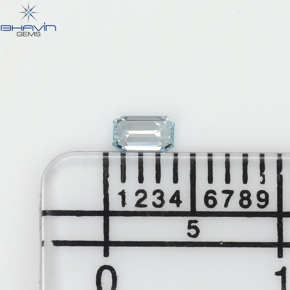 0.09 CT エメラルド シェイプ ナチュラル ダイヤモンド グリーンがかったブルー カラー VS1 クラリティ (3.58 MM)