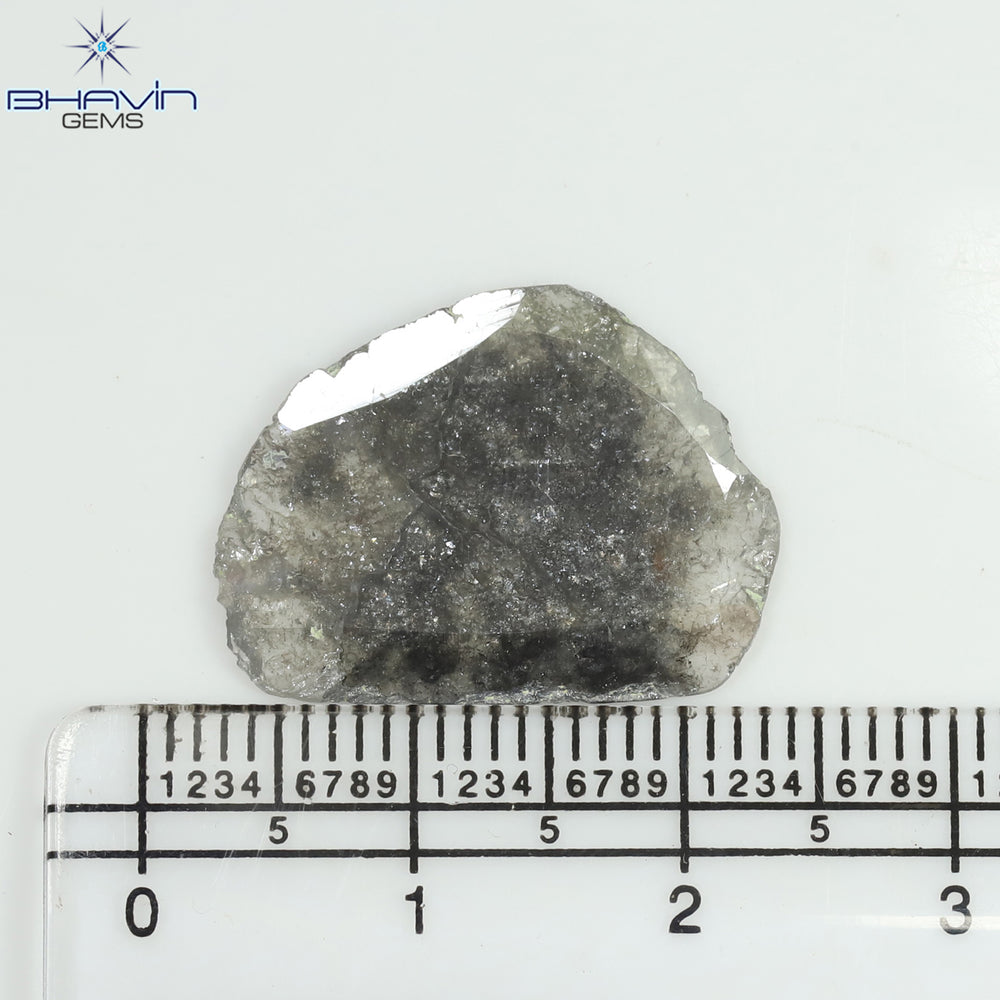 6.04 CT スライス シェイプ ナチュラル ダイヤモンド ソルト アンド ペッパー カラー I3 クラリティ (21.71 MM)