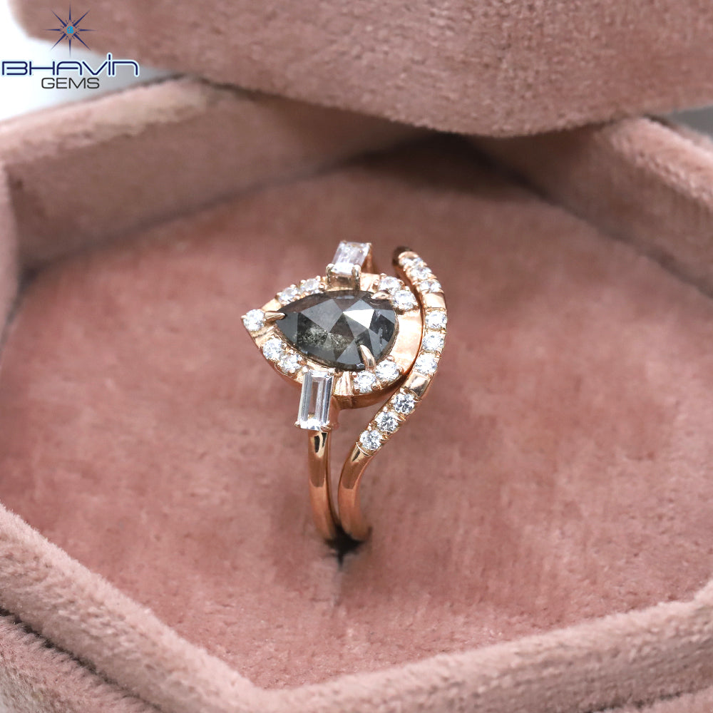 Pear Diamond Natural Diamond Ring Salt And Pepper Color Gold Ring Engagement Ring