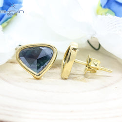 Heart Slice Rosecut Diamond Earring, Blue Diamond, Natural Diamond Earring