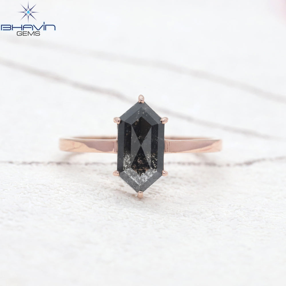 Hexagon Diamond Natural Diamond Ring Salt And Papper Diamond Gold Ring Engagement