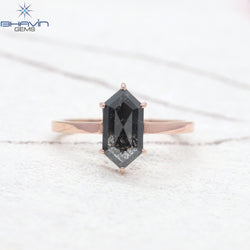 Hexagon Diamond Natural Diamond Ring Salt And Papper Diamond Gold Ring Engagement